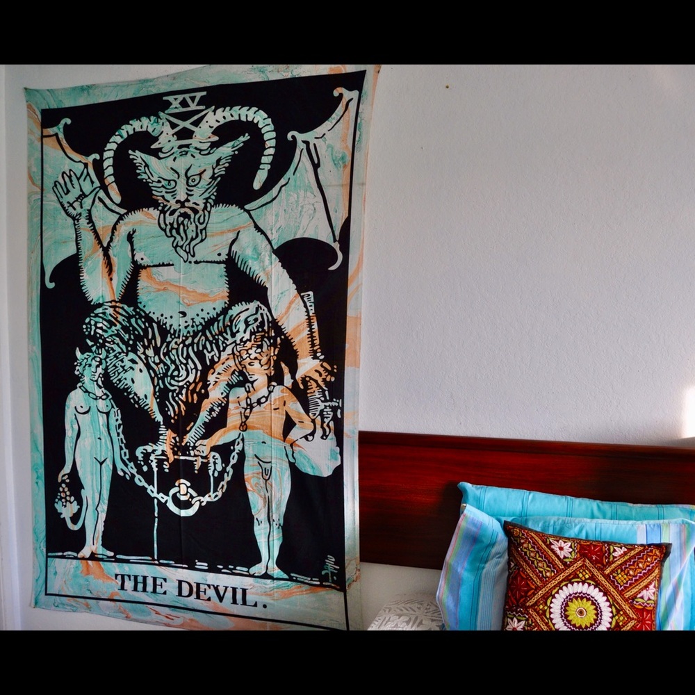 The Devil tarot card tapestry in marble colors